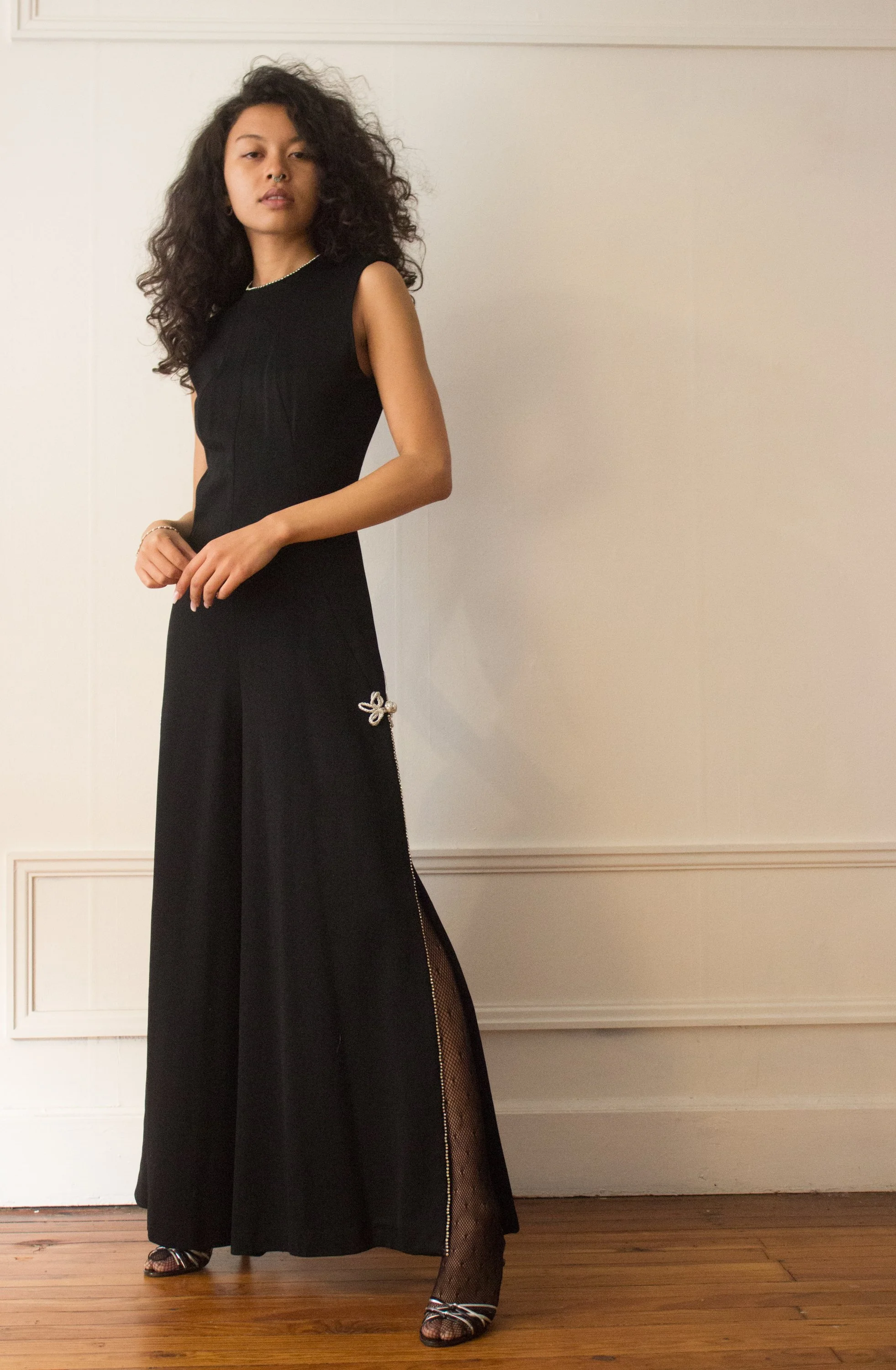 1960s Rhinestone Trimmed Split Leg Jumpsuit Wayward Collection